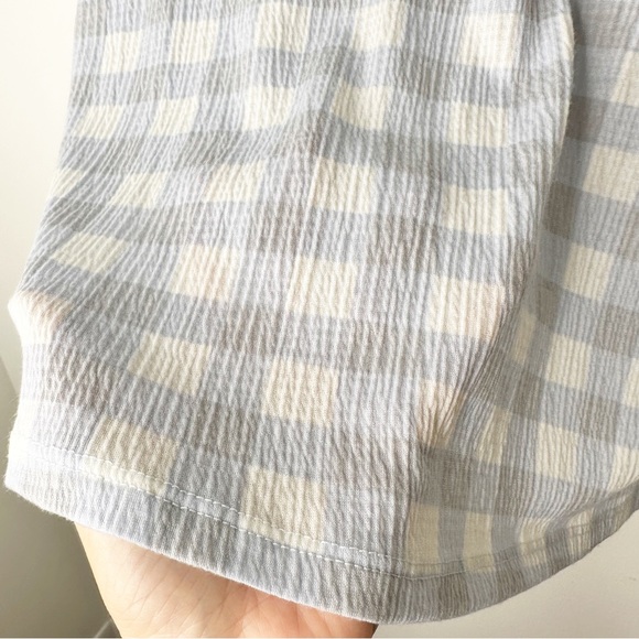 LC Lauren Conrad Sheer Gauze Blue Gingham Short Puff Sleeve Top Size Medium - Picture 4 of 6